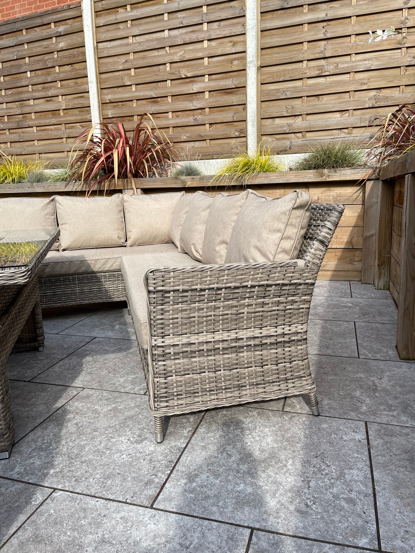 Signature Weave - Edwina Outdoor Corner Sofa Dining Set with Ottoman Stool Seats